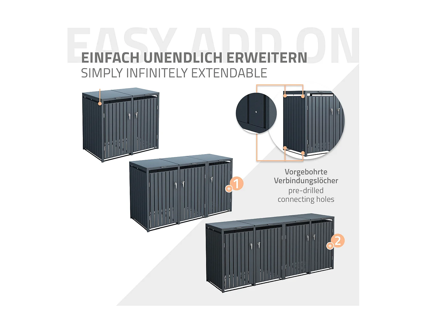 Abri pour 2 poubelles 132x80x116,3 cm 60 à 240 litres par compartiment anthracite acier couvercle rabattable et 2 portes résistant aux intempéries