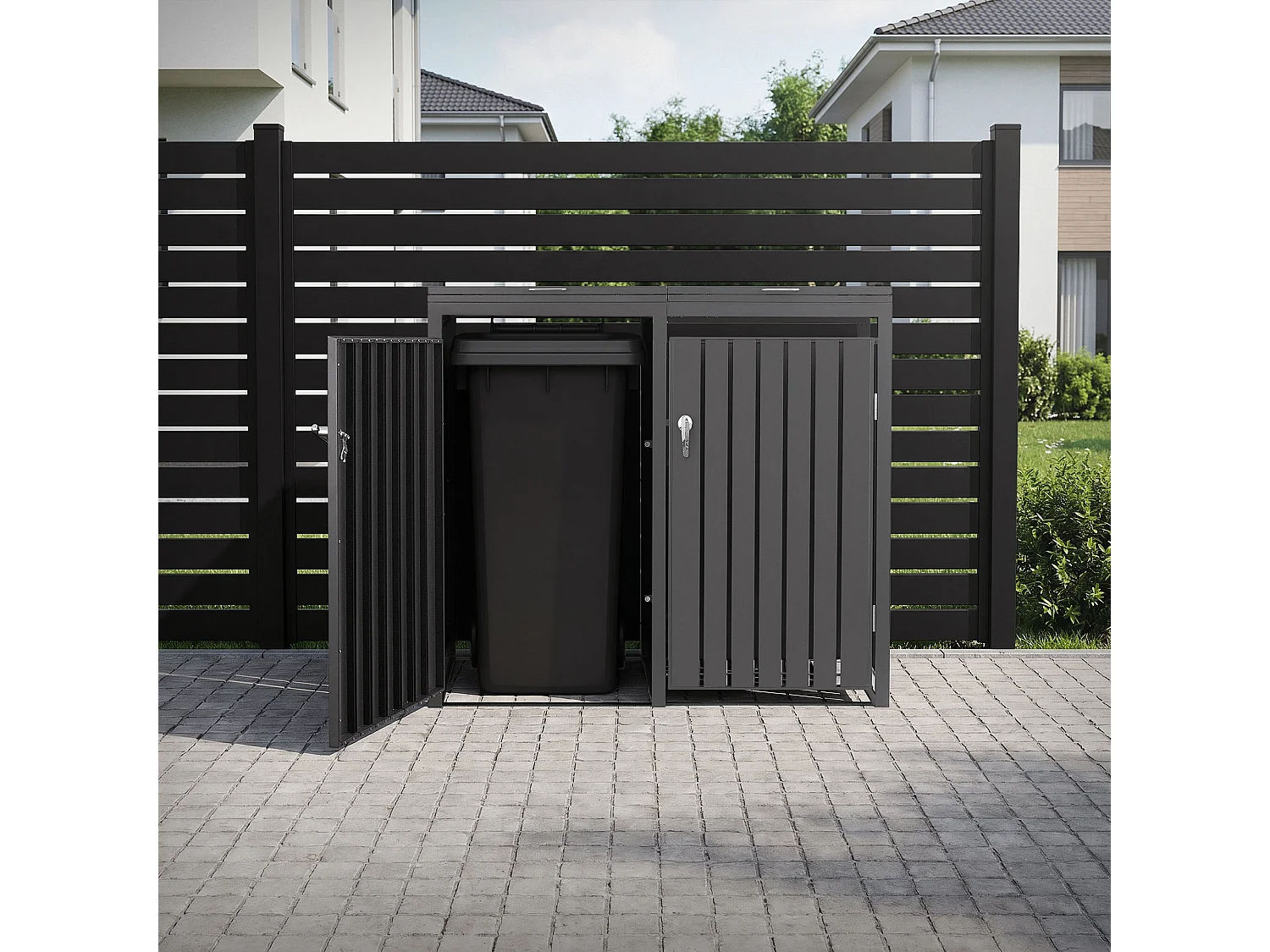 ML-Design Copribidoni per 2 bidoni da spazzatura 240L 132x80x120 cm antracite acciaio coperchio 2 porte richiudibile contenitore doppio per rifiuti