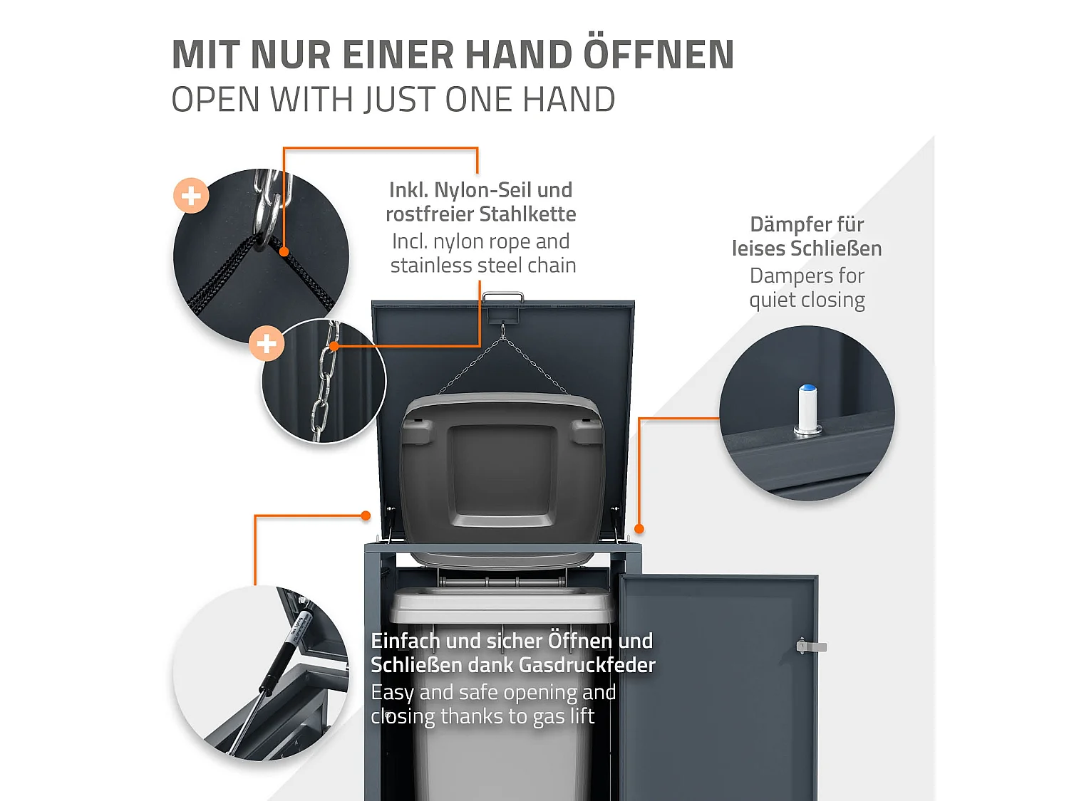 Abri pour 3 poubelles 200x80x116,3 cm capacité de 60L à 240L anthracite/aspect mélèze acier couvercle rabattable/3 portes résistant aux intempéries