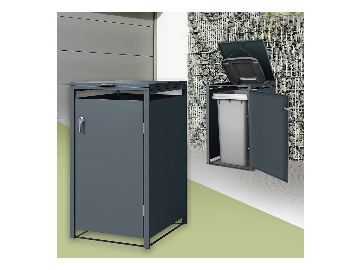 Abri pour 1 poubelle 68x80x116,3 cm capacité de 60 à 240 litres anthracite en acier avec couvercle rabattable et 1 porte résistant aux intempéries