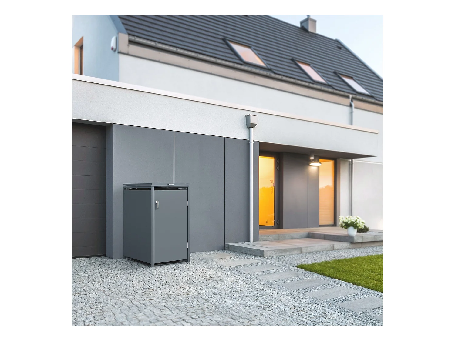 Abri pour 1 poubelle 68x80x116,3 cm capacité de 60 à 240 litres anthracite en acier avec couvercle rabattable et 1 porte résistant aux intempéries