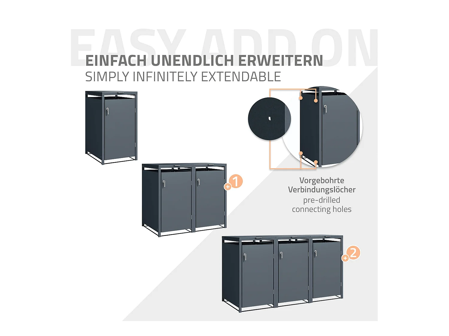 Abri pour 1 poubelle 68x80x116,3 cm capacité de 60 à 240 litres anthracite en acier avec couvercle rabattable et 1 porte résistant aux intempéries