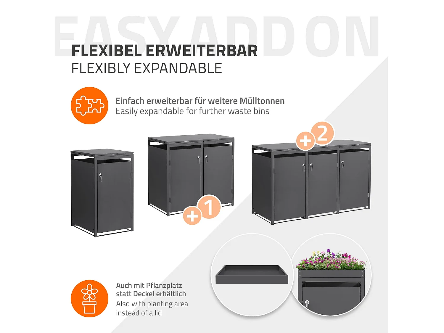 ML-Design Cobertizo de exterior para 1 cubo de basura de 68 x 80 x 120 cm antracita caseta de acero cubre contenedor con tapa, puerta y cerradura