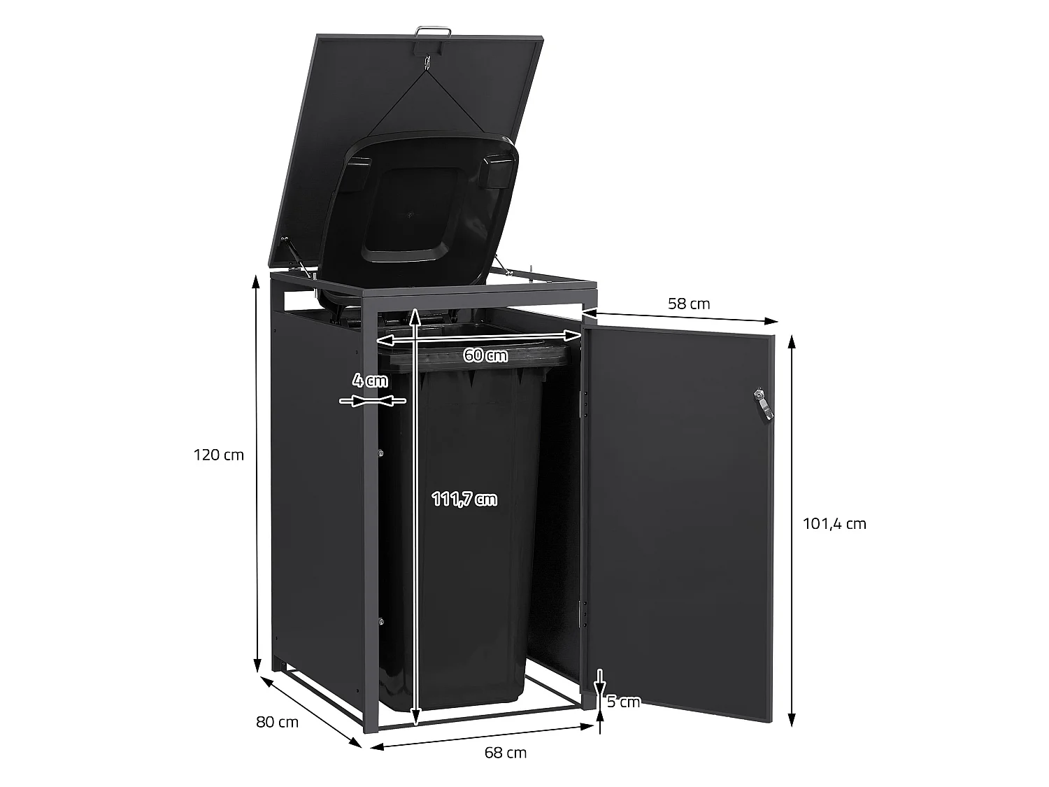 ML-Design Cobertizo de exterior para 1 cubo de basura de 68 x 80 x 120 cm antracita caseta de acero cubre contenedor con tapa, puerta y cerradura