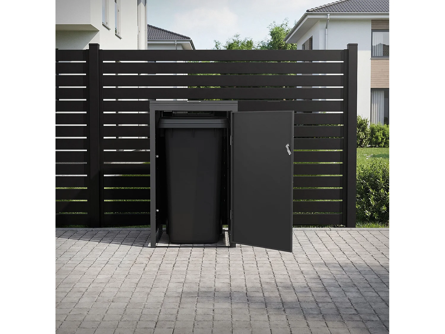 ML-Design Cobertizo de exterior para 1 cubo de basura de 68 x 80 x 120 cm antracita caseta de acero cubre contenedor con tapa, puerta y cerradura