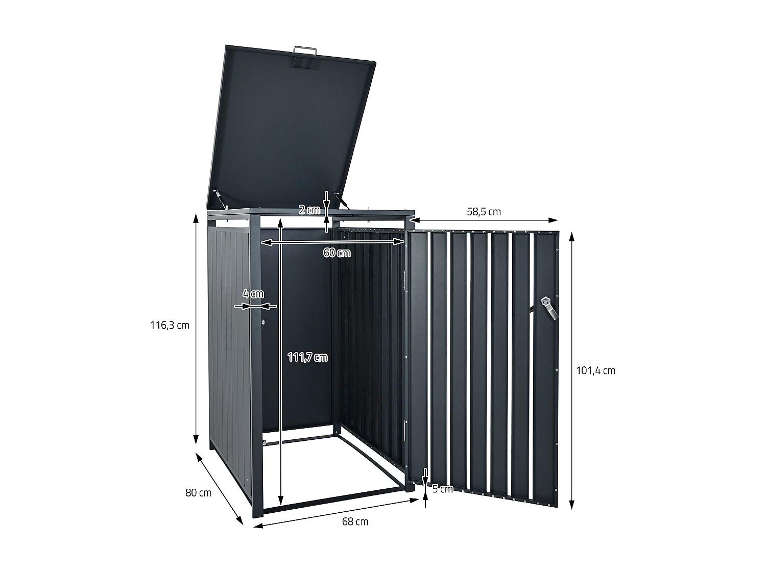Abri pour 3 poubelles 200x80x116,3 cm 60 à 240 litres par compartiment anthracite acier couvercle rabattable et 3 portes résistant aux intempéries
