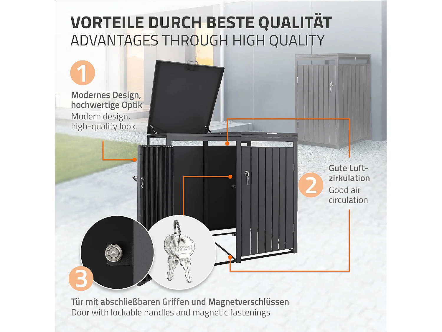 ML-Design Cobertizo de exterior para 3 cubos de basura de 200x80x120cm antracita cubre contenedor con valla maciza separadora pantalla de privacidad