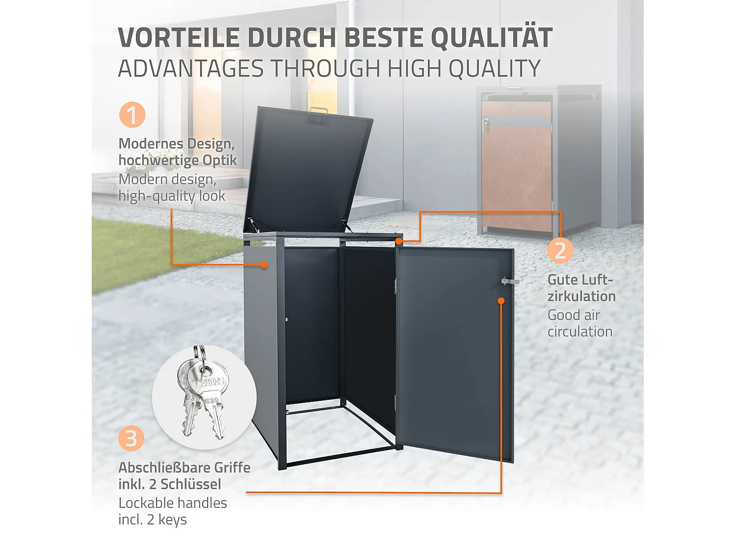 ML-Design Copribidone per 1 cestino da spazzatura rifiuti 240 L 68x80x116,3 cm antracite effetto ruggine acciaio resistente alle intemperie pattumiera