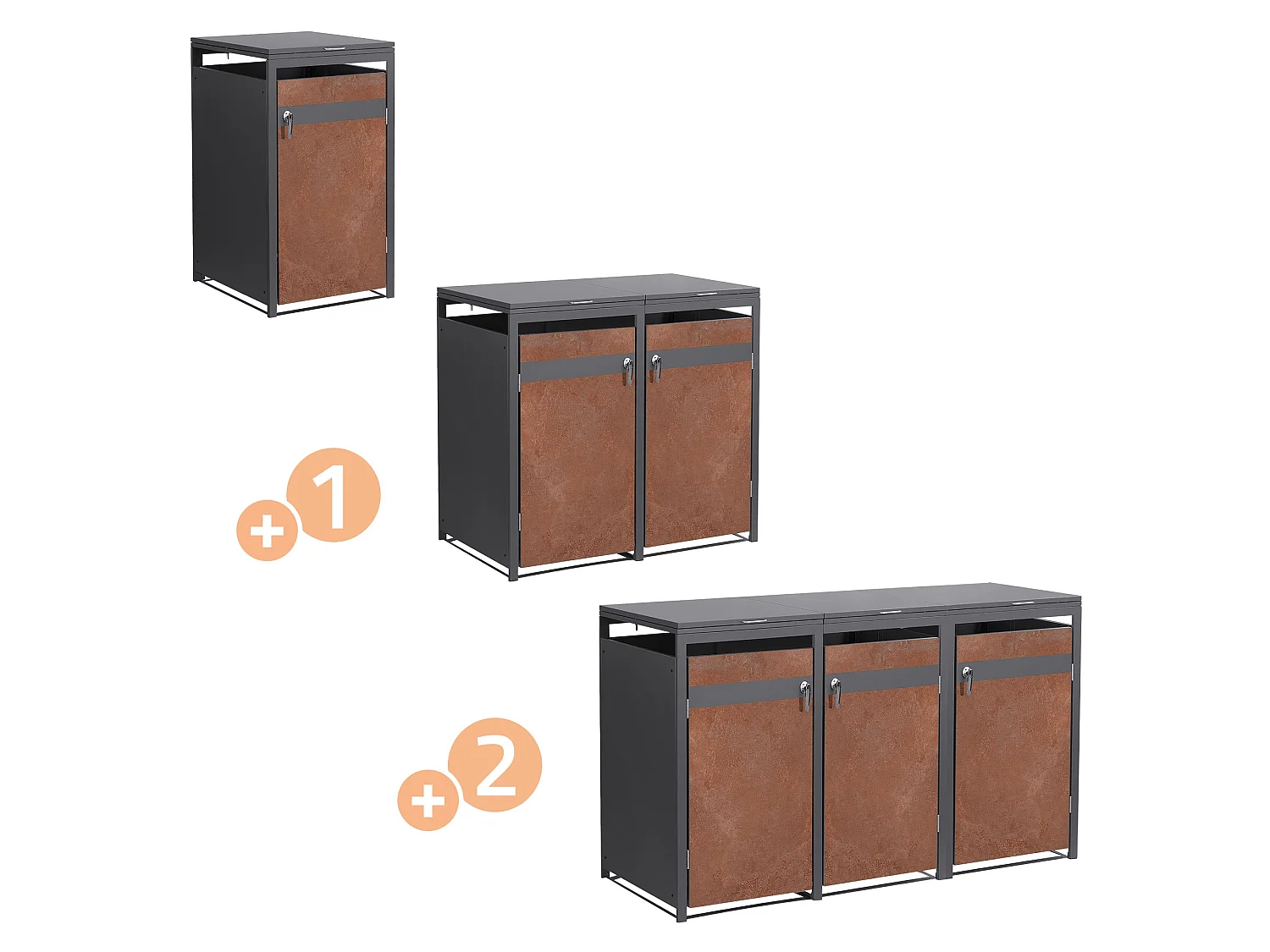 ML-Design Copribidone per 1 cestino da spazzatura rifiuti 240 L 68x80x120 cm antracite effetto ruggine acciaio resistente alle intemperie pattumiera