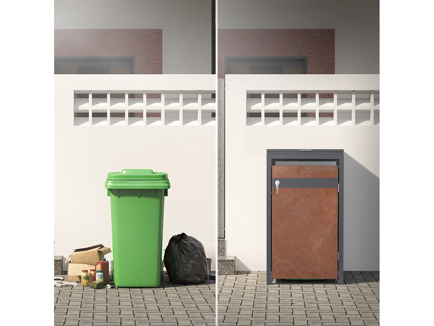 ML-Design Copribidone per 1 cestino da spazzatura rifiuti 240 L 68x80x120 cm antracite effetto ruggine acciaio resistente alle intemperie pattumiera