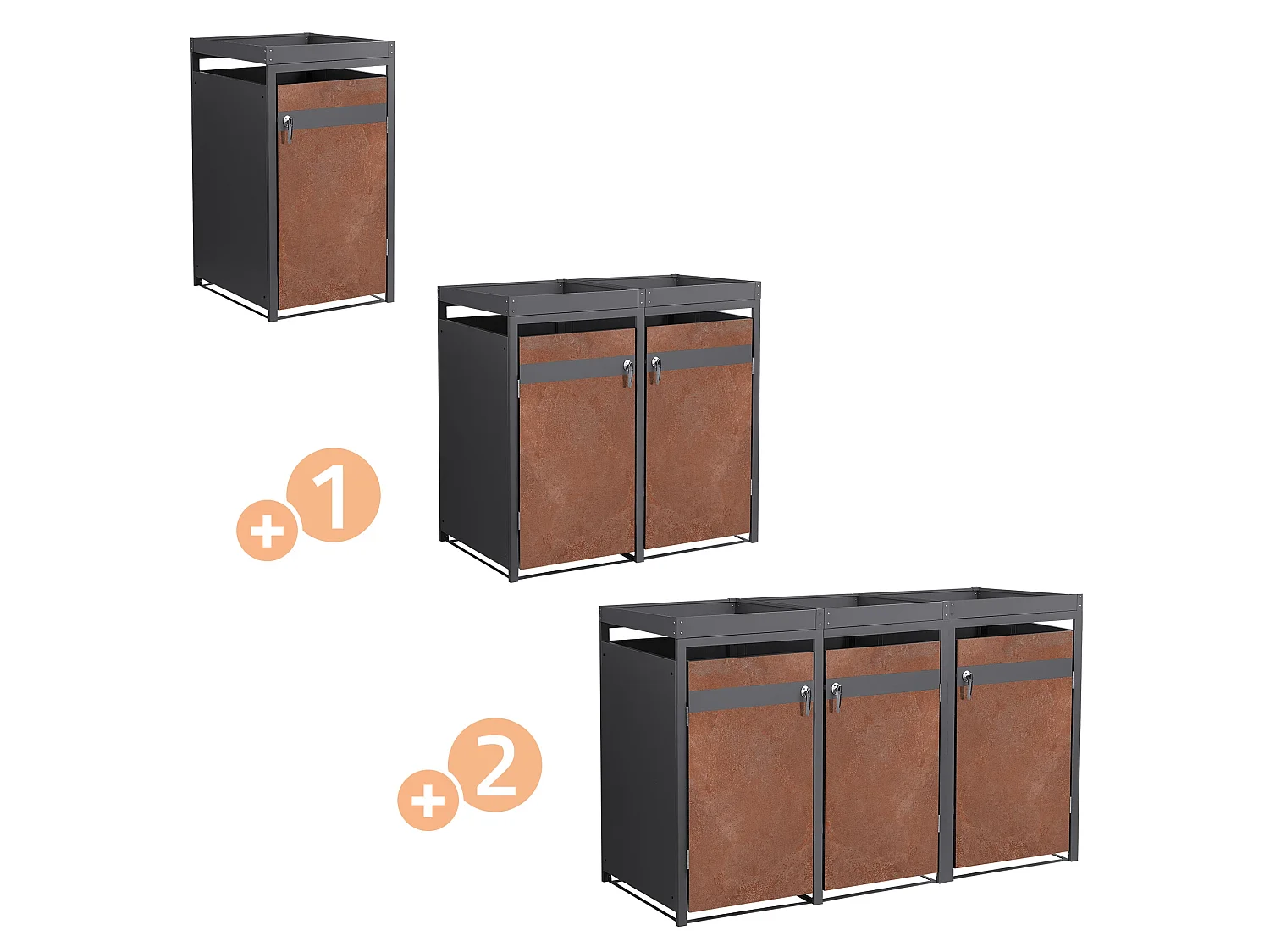 ML-Design Copribidone per 1 cestino da spazzatura con fioriera 240 L 68x80x124 cm antracite con effetto ruggine acciaio resistente alle intemperie