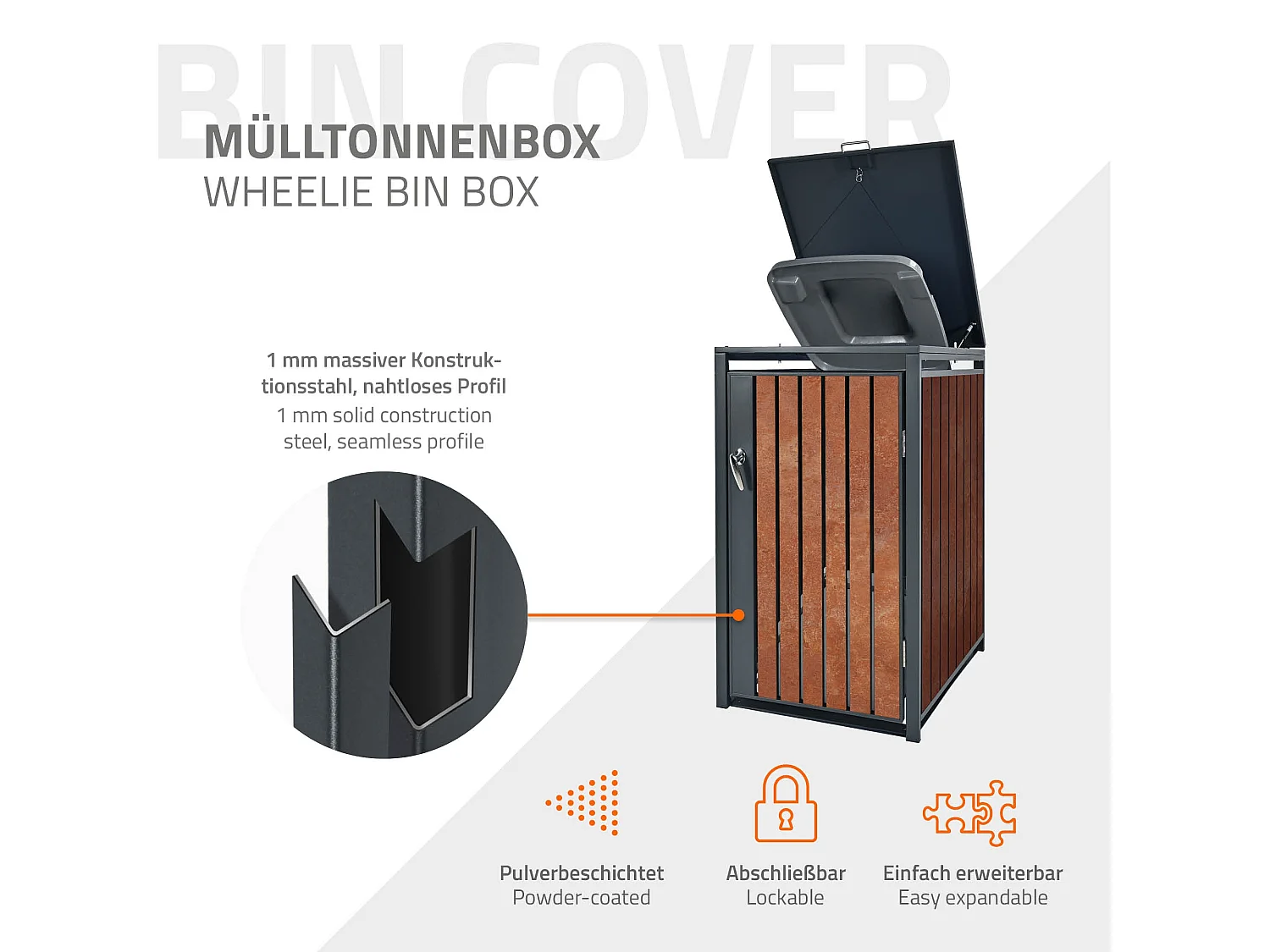 ML-Design Cobertizo de exterior para 2 cubos de basura de 68x80x116,3cm antracita y marrón óxido cubre contenedor separadora pantalla de privacidad