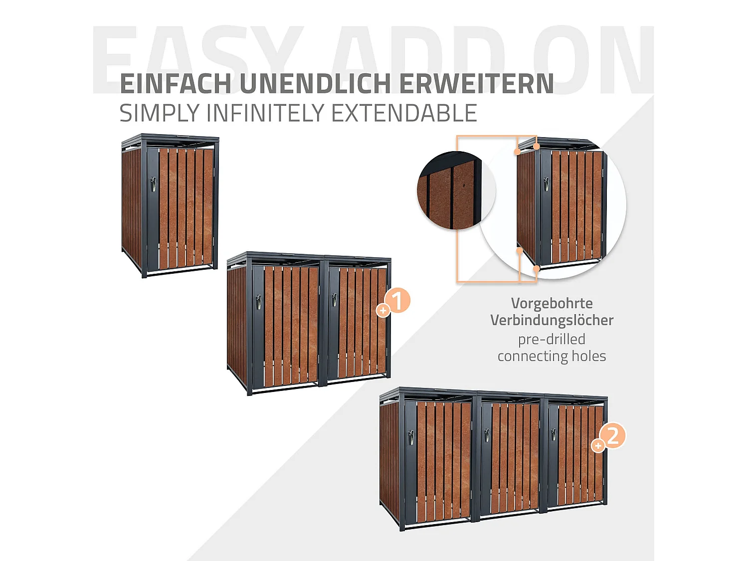 ML-Design Cobertizo de exterior para 2 cubos de basura de 68x80x116,3cm antracita y marrón óxido cubre contenedor separadora pantalla de privacidad