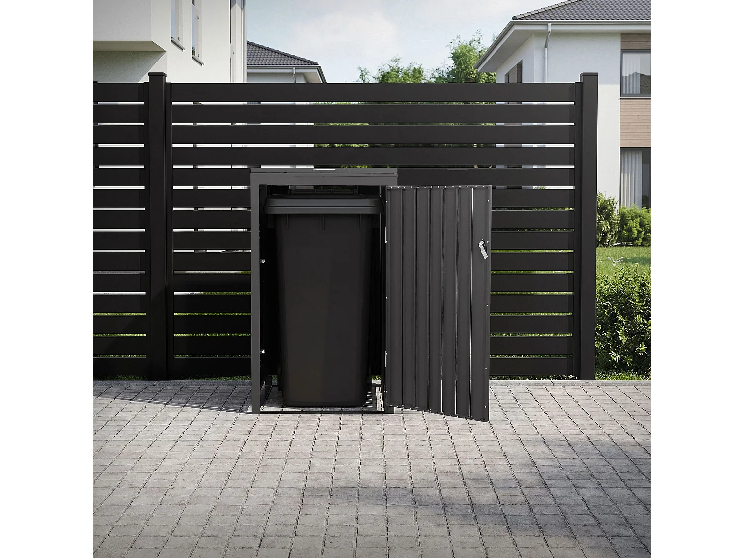 Abri pour 1 poubelle 68x80x120 cm capacité de 60L à 240L anthracite/aspect rouillé en acier couvercle rabattable/porte résistant aux intempéries
