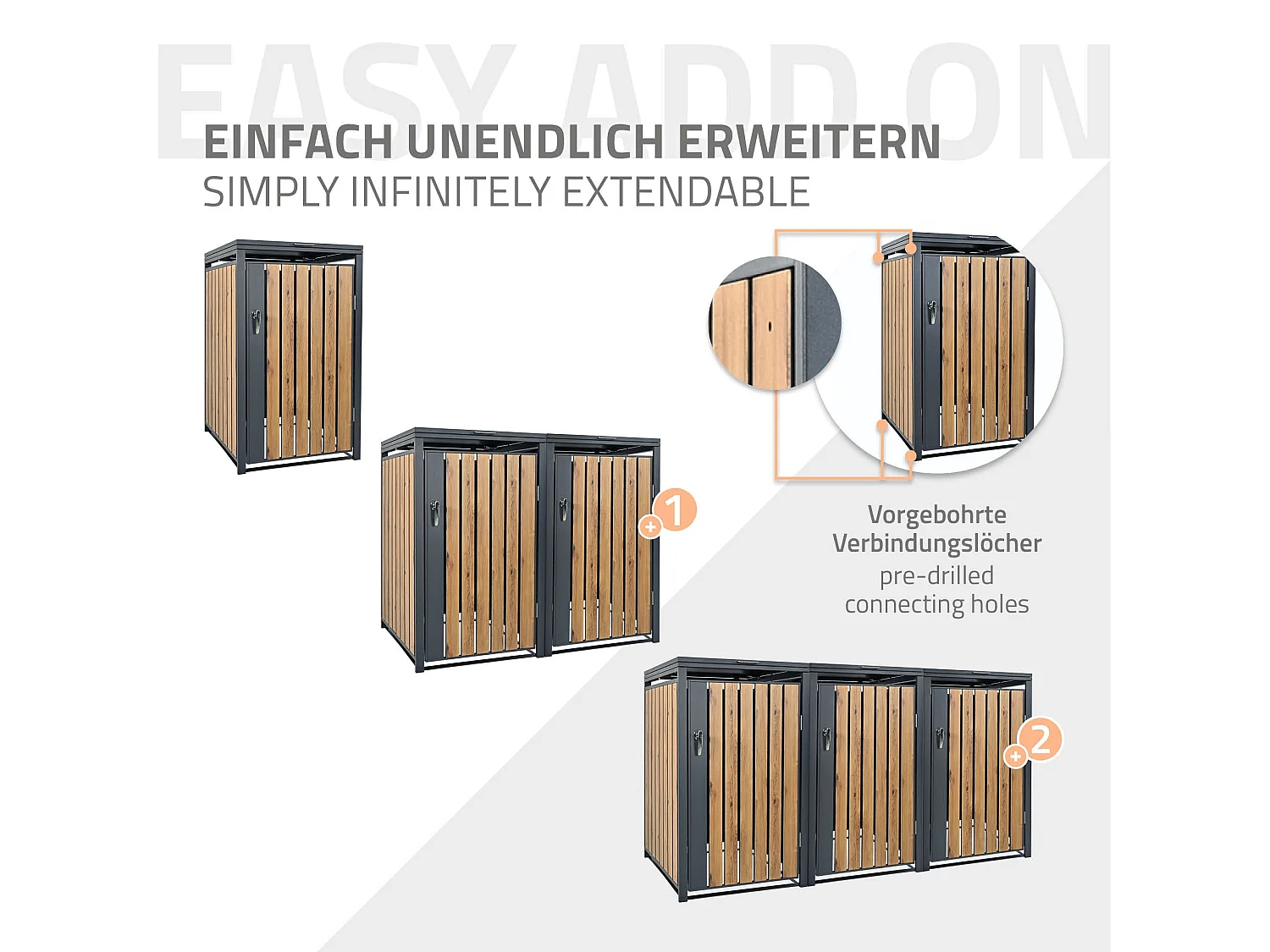 ML-Design Copribidone per 1 cestino da spazzatura 240 L 68x80x116,3 cm antracite con aspetto quercia acciaio resistente alle intemperie pattumiera