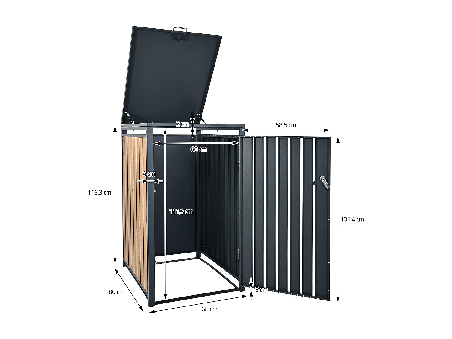 ML-Design Copribidone per 1 cestino da spazzatura 240 L 68x80x116,3 cm antracite con aspetto quercia acciaio resistente alle intemperie pattumiera