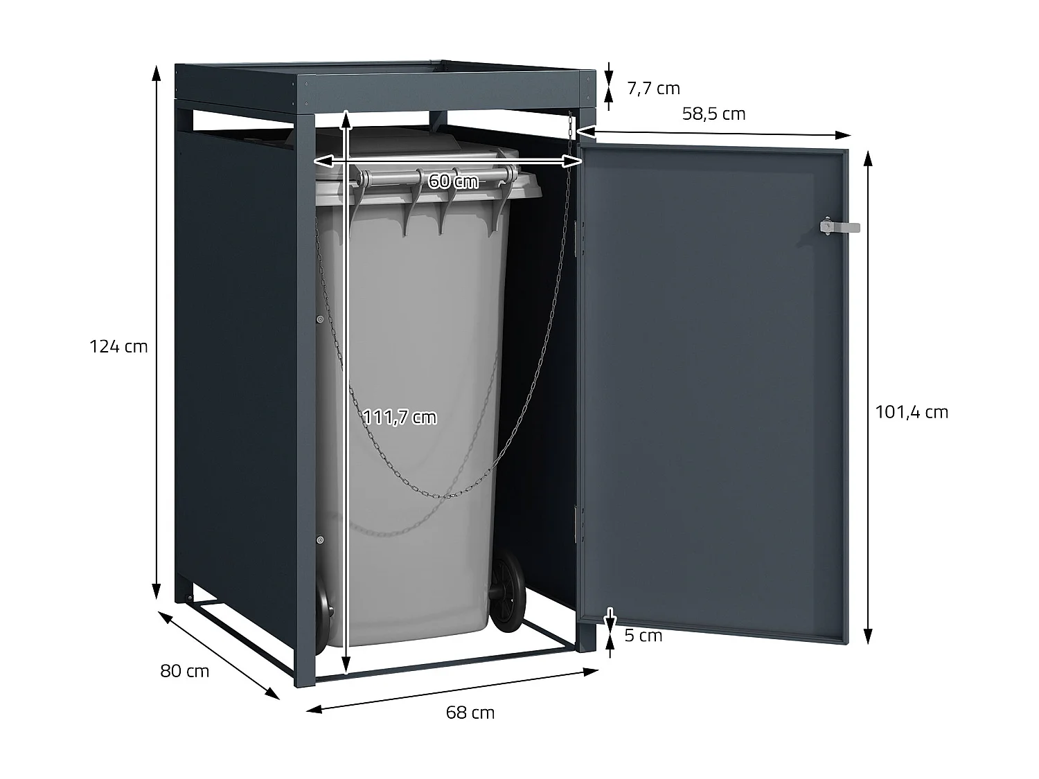 Abri pour 3 poubelles 200x80x124 cm capacité de 60L à 240L anthracite/aspect mélèze en acier avec toit pour plantes/3 portes résistant aux intempéries