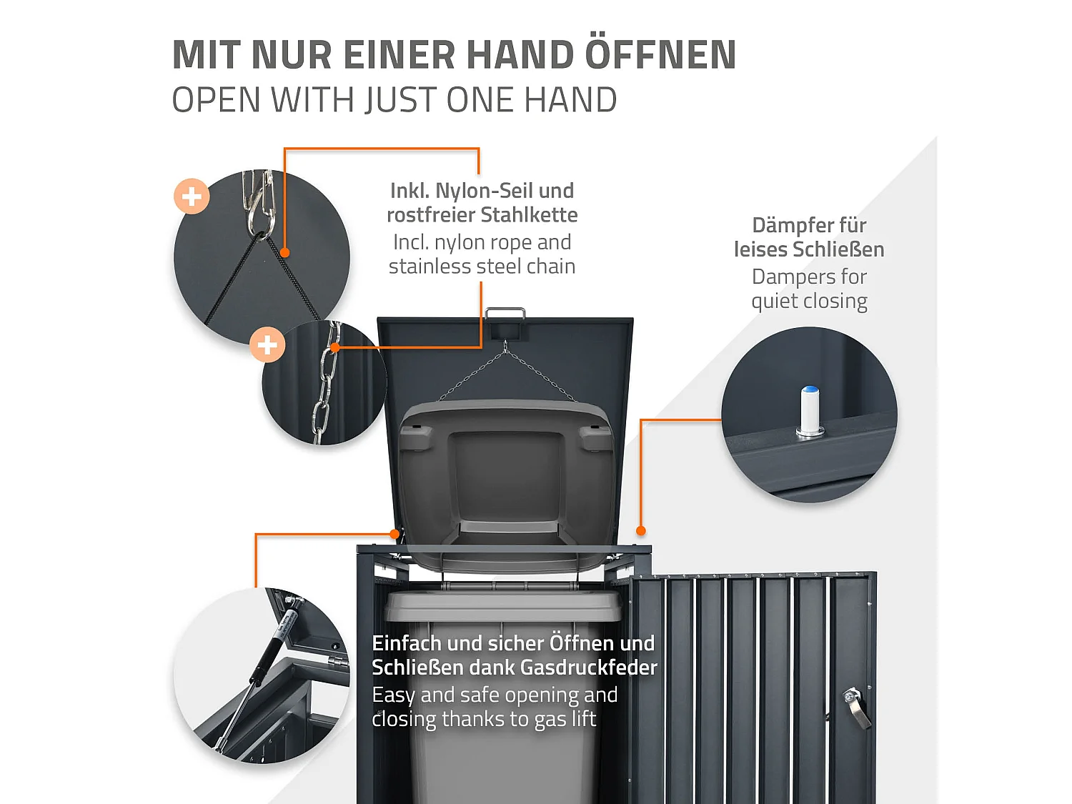 ML-Design Copribidone per 1 bidone da spazzatura rifiuti 240L 68x80x116,3 cm antracite effetto larice acciaio resistente alle intemperie richiudibile