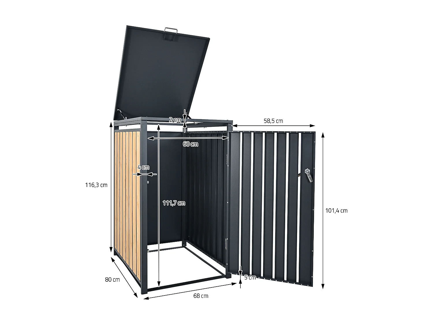 ML-Design Copribidone per 1 bidone da spazzatura rifiuti 240L 68x80x116,3 cm antracite effetto larice acciaio resistente alle intemperie richiudibile