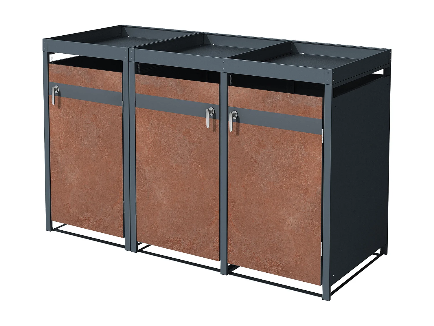 Abri pour 3 poubelles avec toit en acier anthracite rouillé 240L 200x80x116,3cm