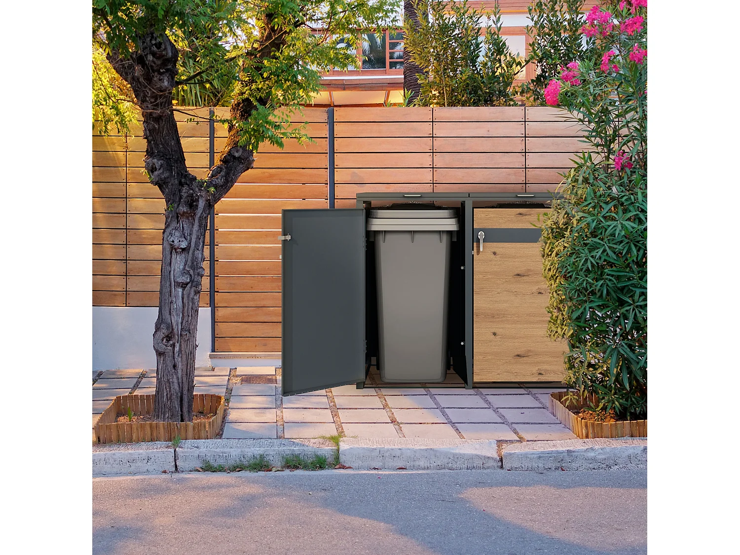 Set de 2 abris de poubelles Habillage de poubelle pour 4 poubelles 240L