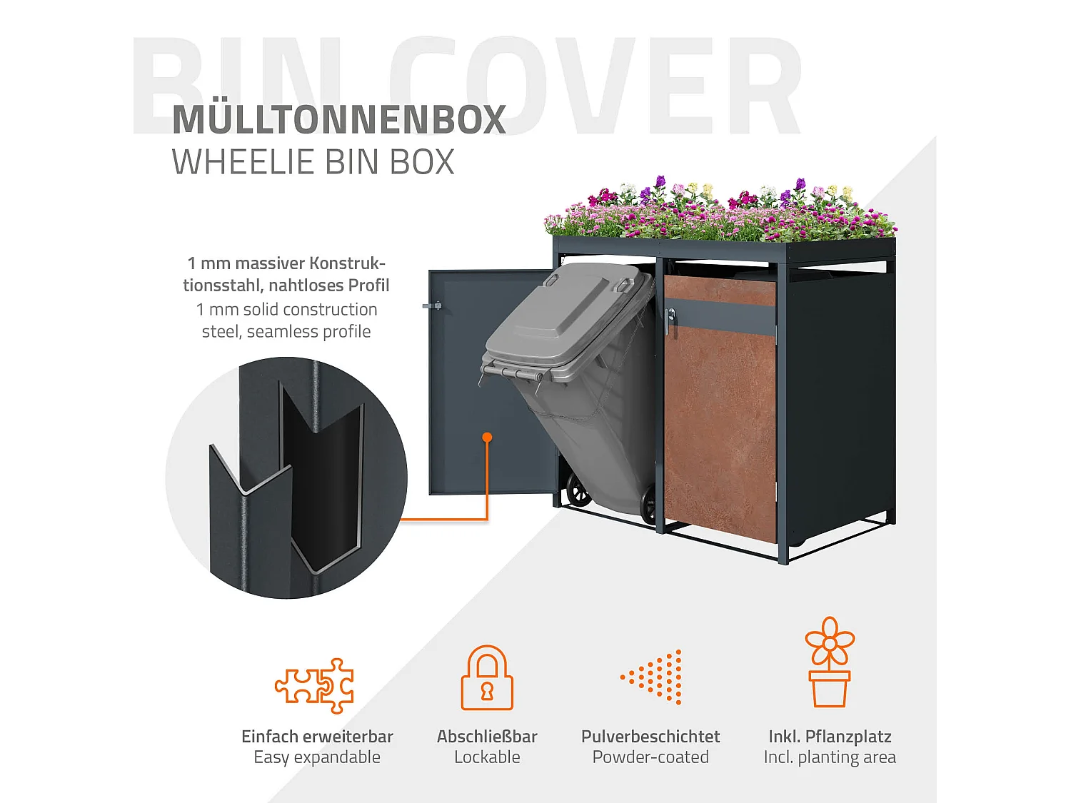 Abri pour poubelles Abri pour poubelles avec toit végétal Habillage pour 4 poubelles