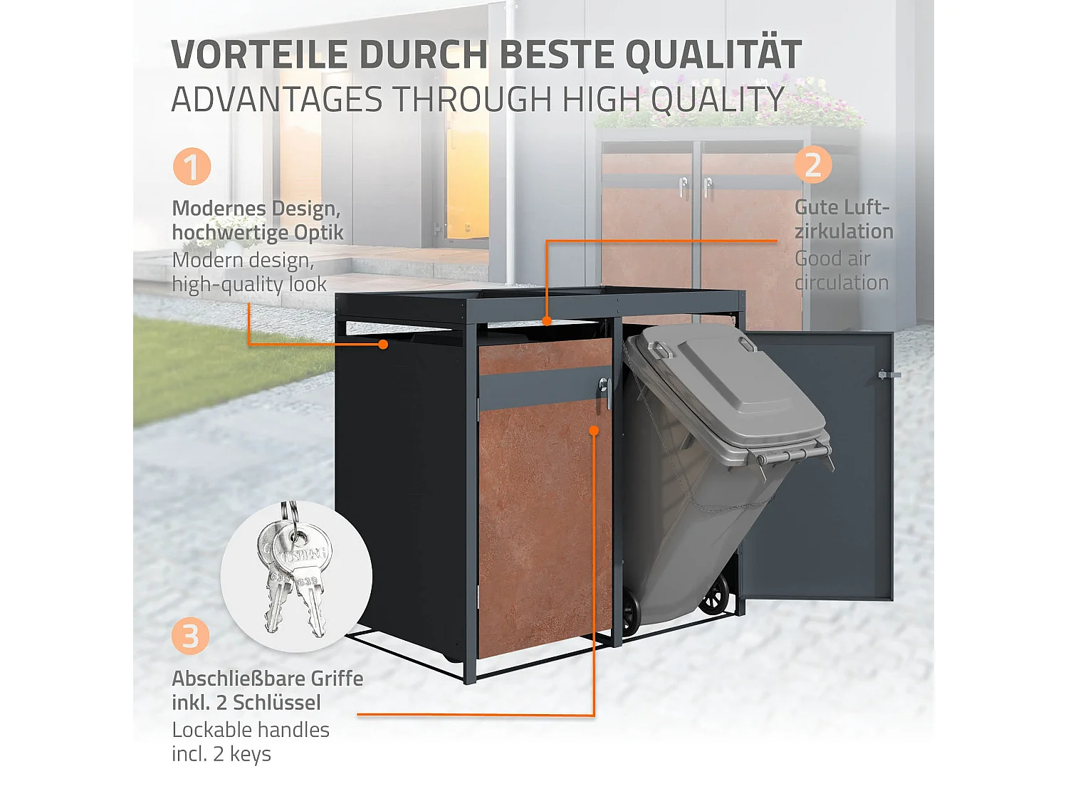 Abri pour poubelles Abri pour poubelles avec toit végétal Habillage pour 4 poubelles