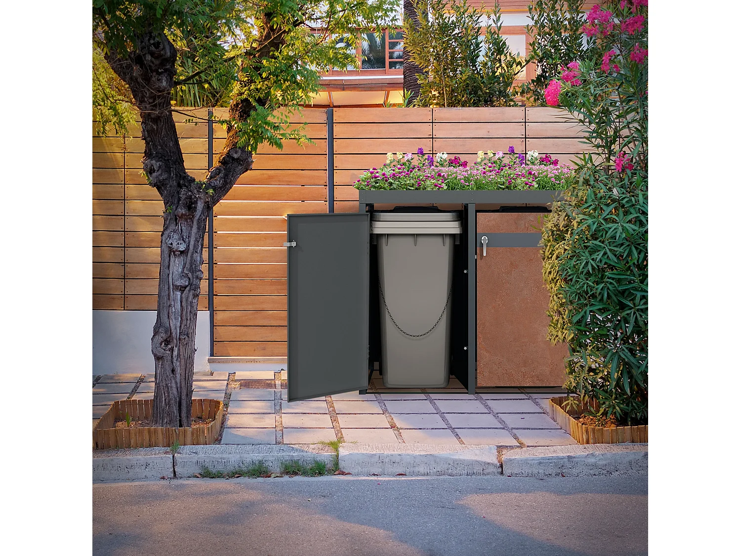 Abri pour poubelles Abri pour poubelles avec toit végétal Habillage pour 4 poubelles