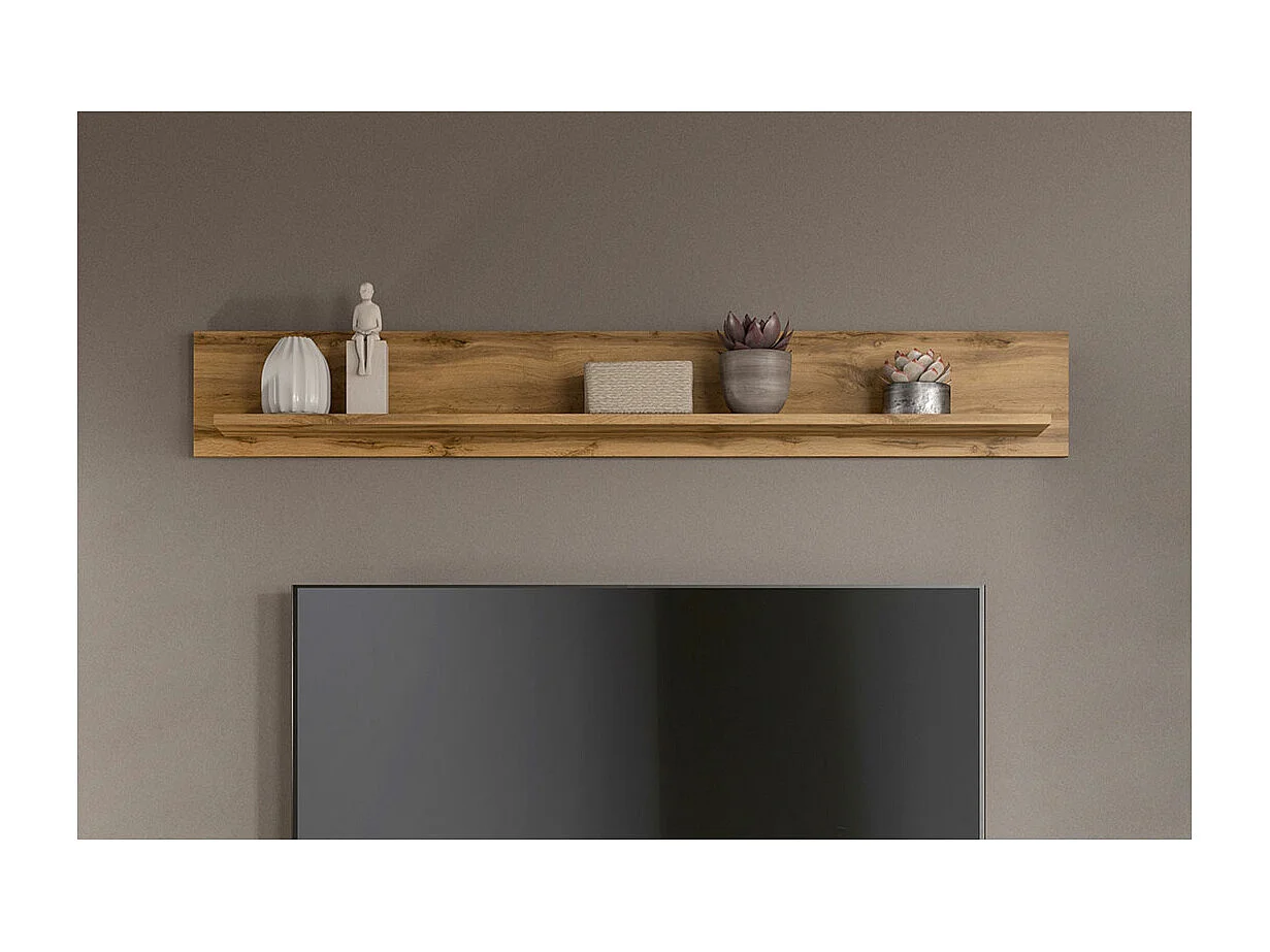 Aosta - Étagère murale en mélaminé blanc et chêne, L/H/P 140x20x15