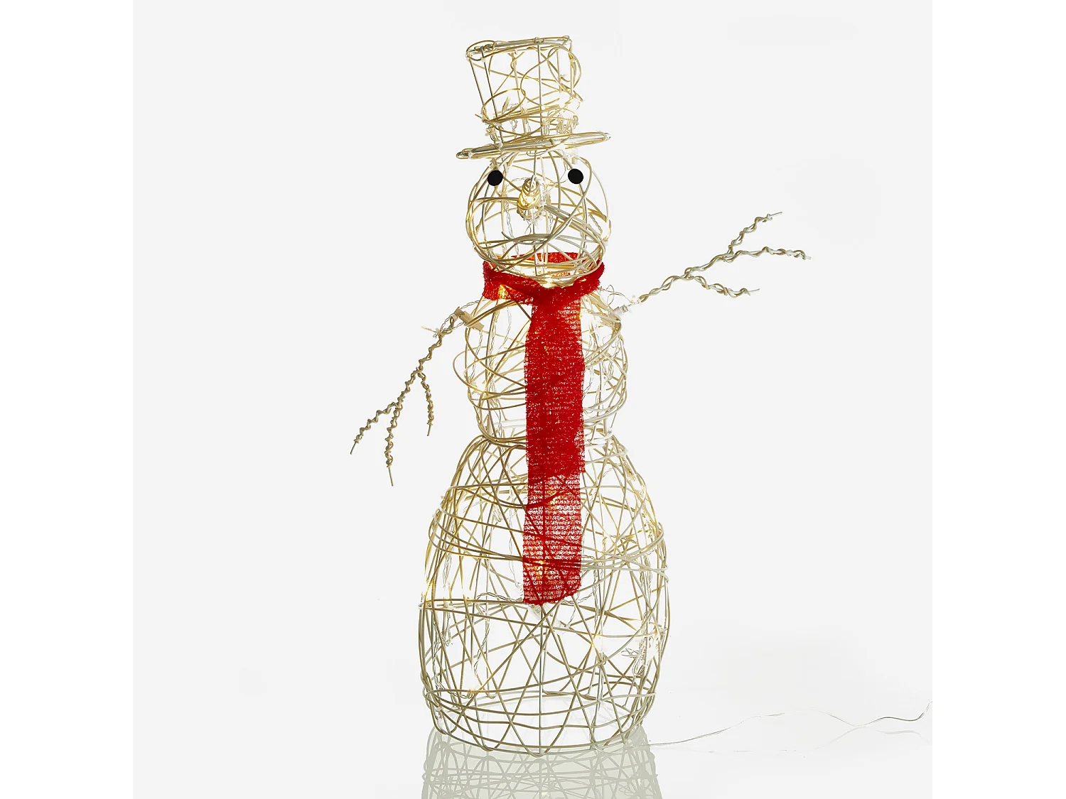 Bonhomme de neige lumineux blanc haut de 70cm. 50 Leds blanc chaud