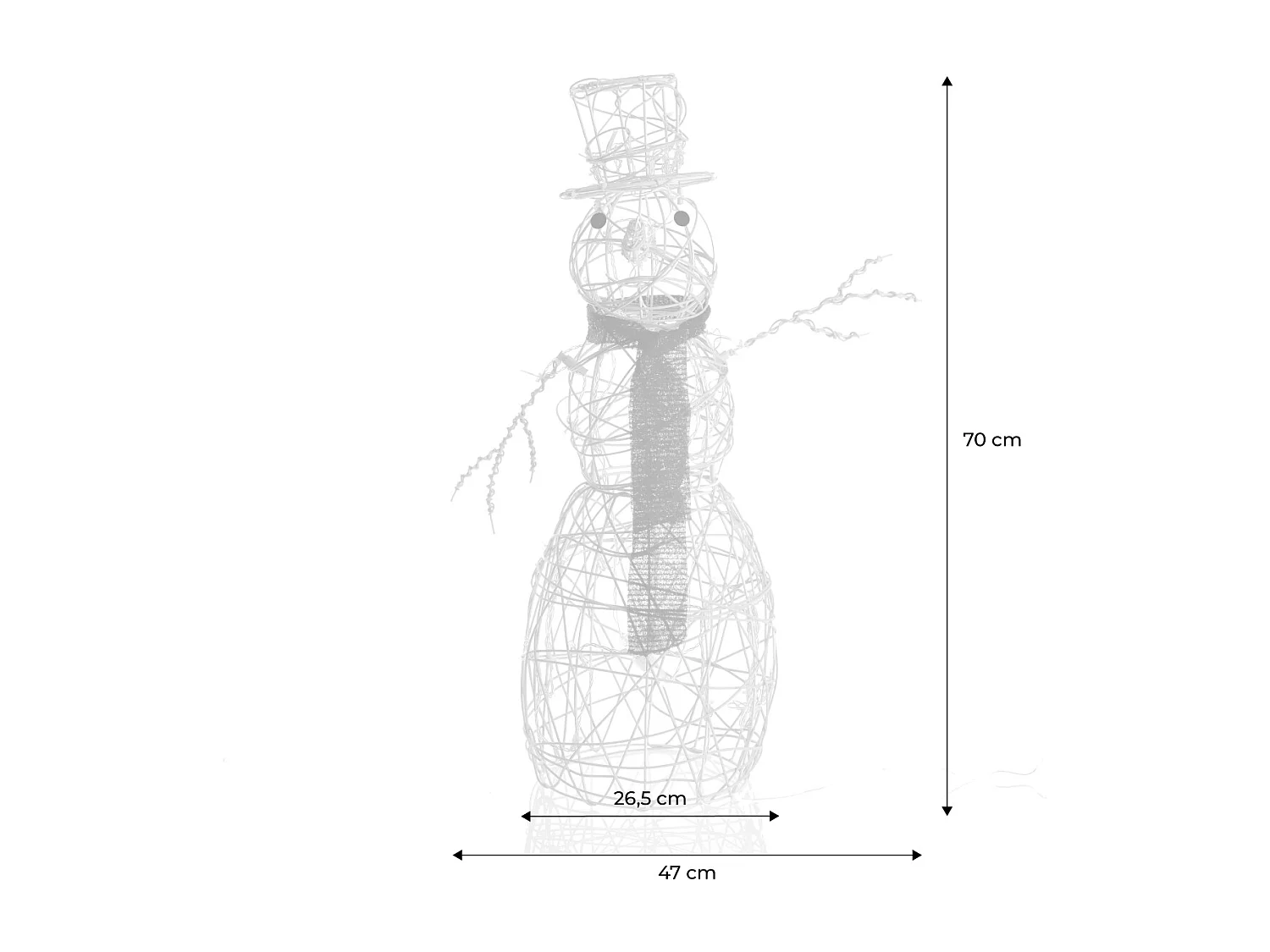Bonhomme de neige lumineux blanc haut de 70cm. 50 Leds blanc chaud