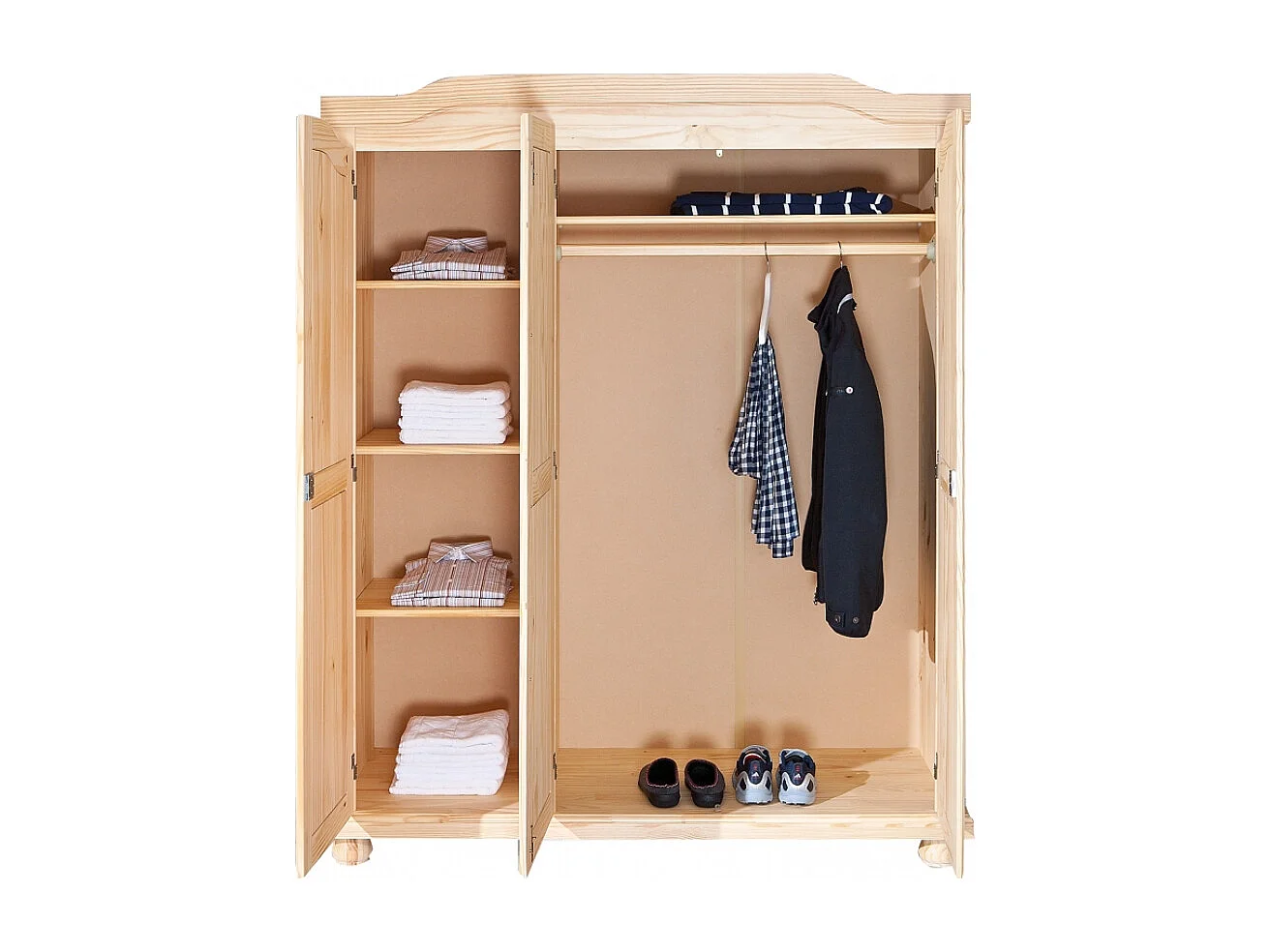 Armoire 3 Portes en Bois "Cardaillac" 150cm Naturel