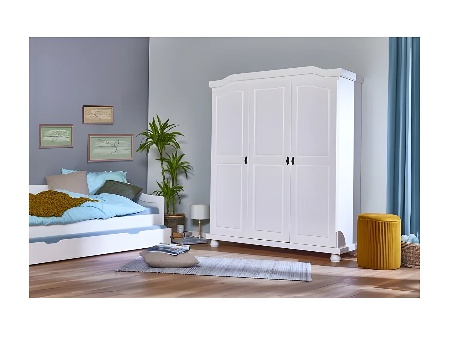 Armoire en Bois 3 Portes "Cardaillac" 150cm Blanc