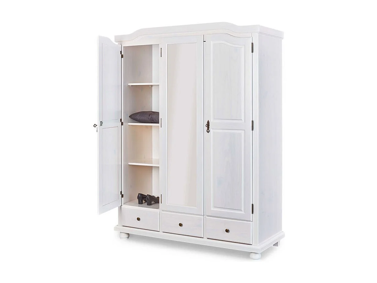 Armoire 3 Portes & 3 Tiroirs Bois "Izi" 198cm Blanc