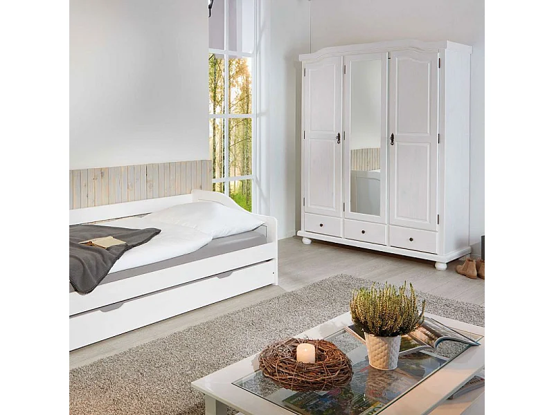 Armoire 3 Portes & 3 Tiroirs Bois "Izi" 198cm Blanc