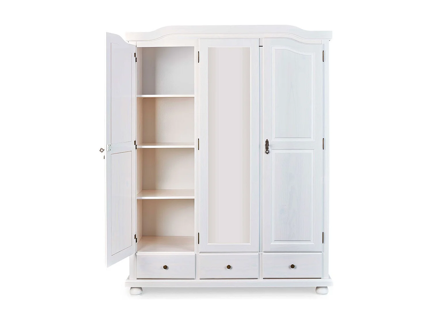 Armoire 3 Portes & 3 Tiroirs Bois "Izi" 198cm Blanc
