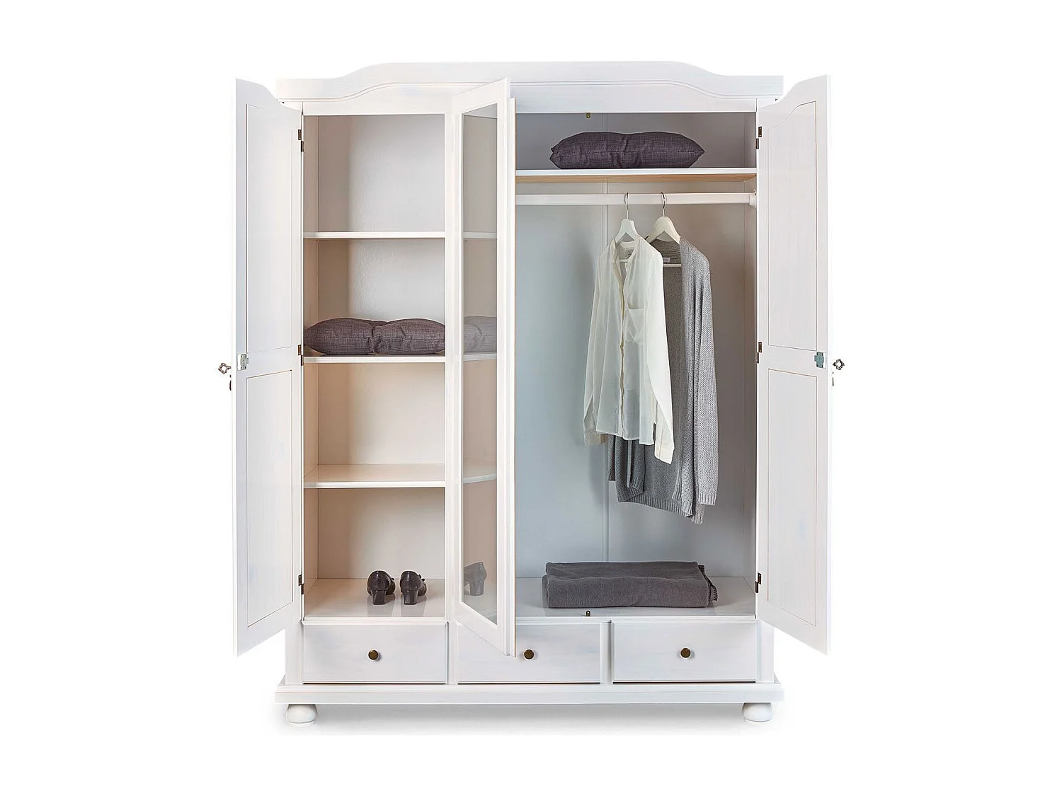 Armoire 3 Portes & 3 Tiroirs Bois "Izi" 198cm Blanc