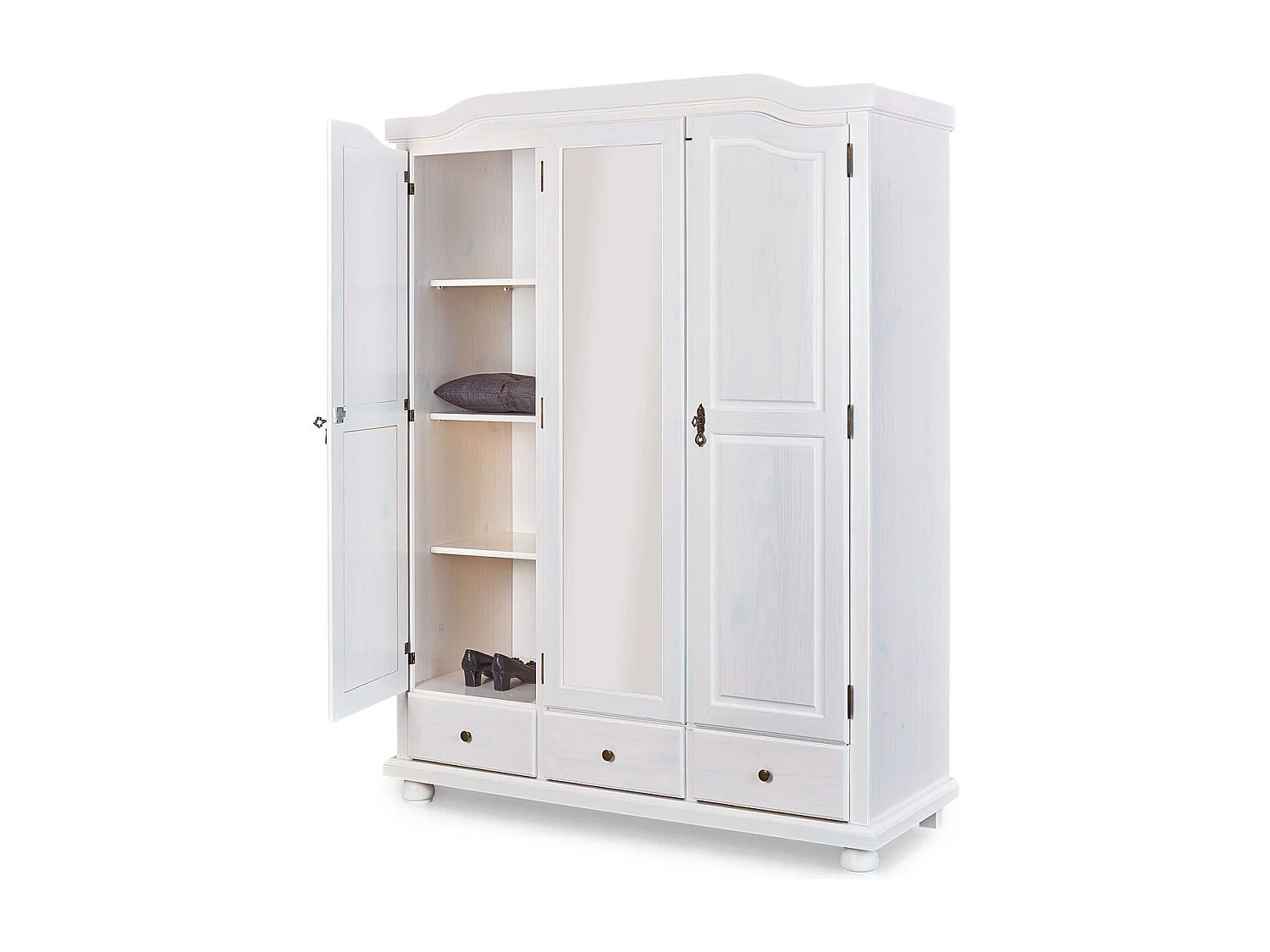 Armoire 3 Portes & 3 Tiroirs Bois "Izi" 198cm Blanc