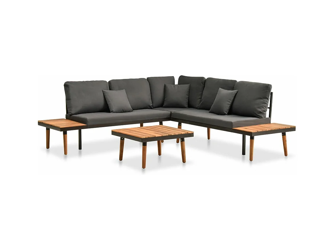 Salon de jardin 4 pcs avec coussins Bois d'acacia solide