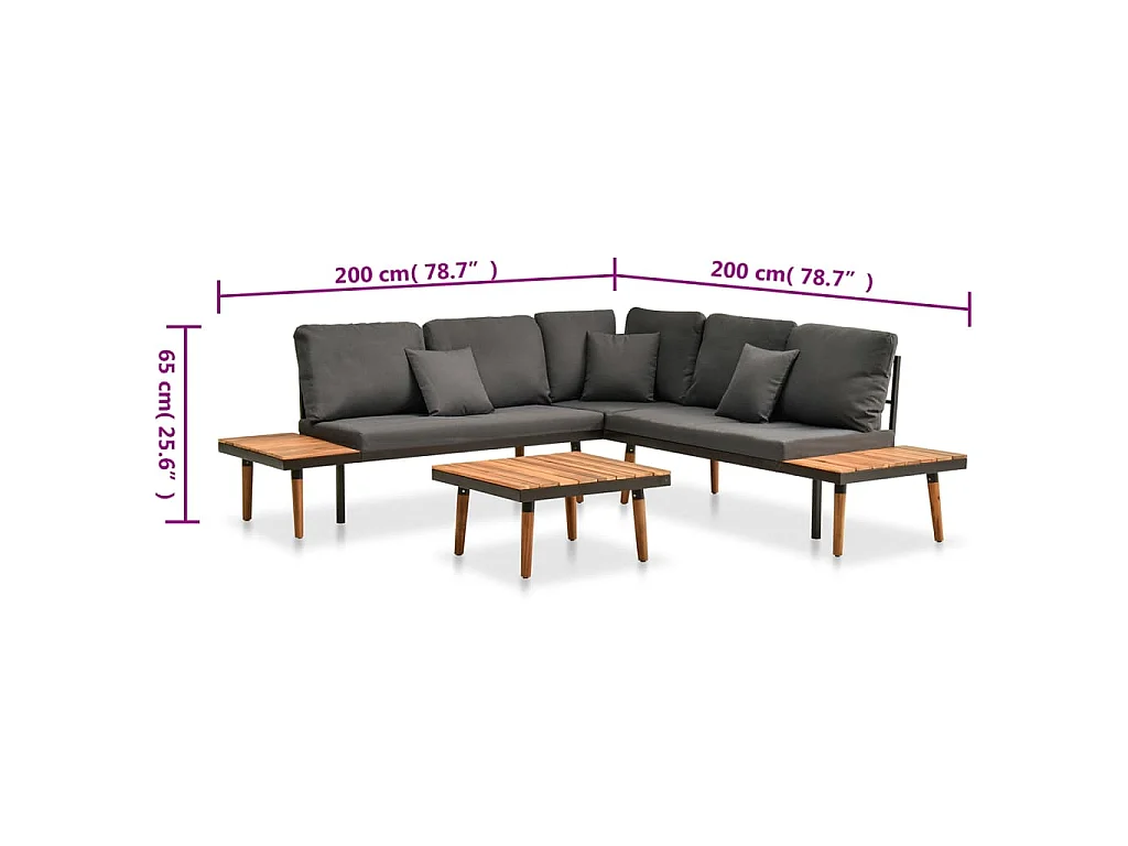 Salon de jardin 4 pcs avec coussins Bois d'acacia solide