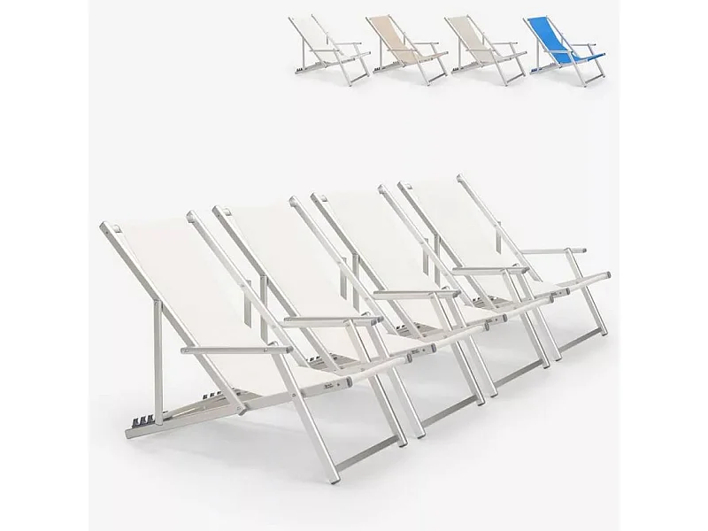 4er Set Liegestühle Sonnenliegen Strandliegen mit Armlehnen aus Aluminium klappbar Riccione Gold Lux - Weiß