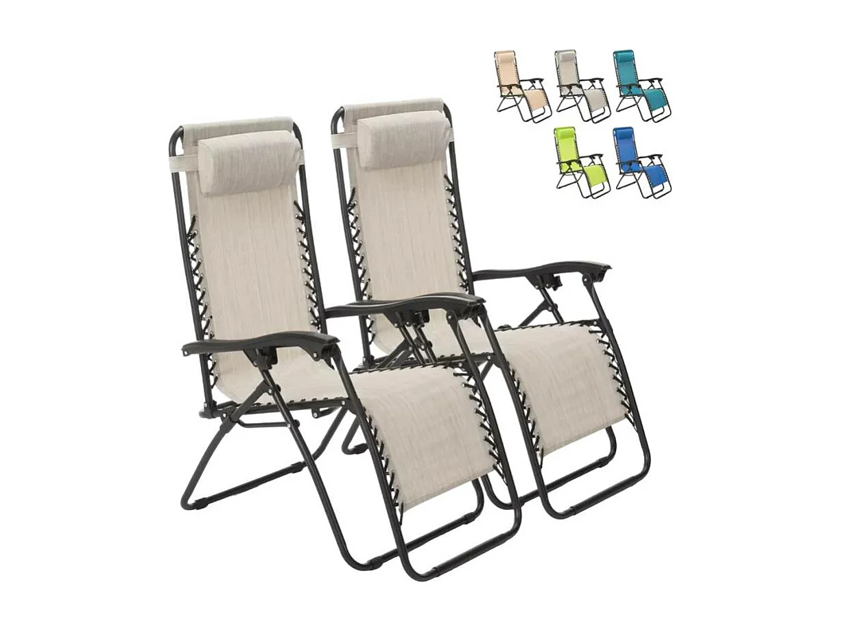 2er Set klappbare Liegestühle Sonnenliegen Strandliegen für Garten und Strand Emily Zero Gravity - Grau