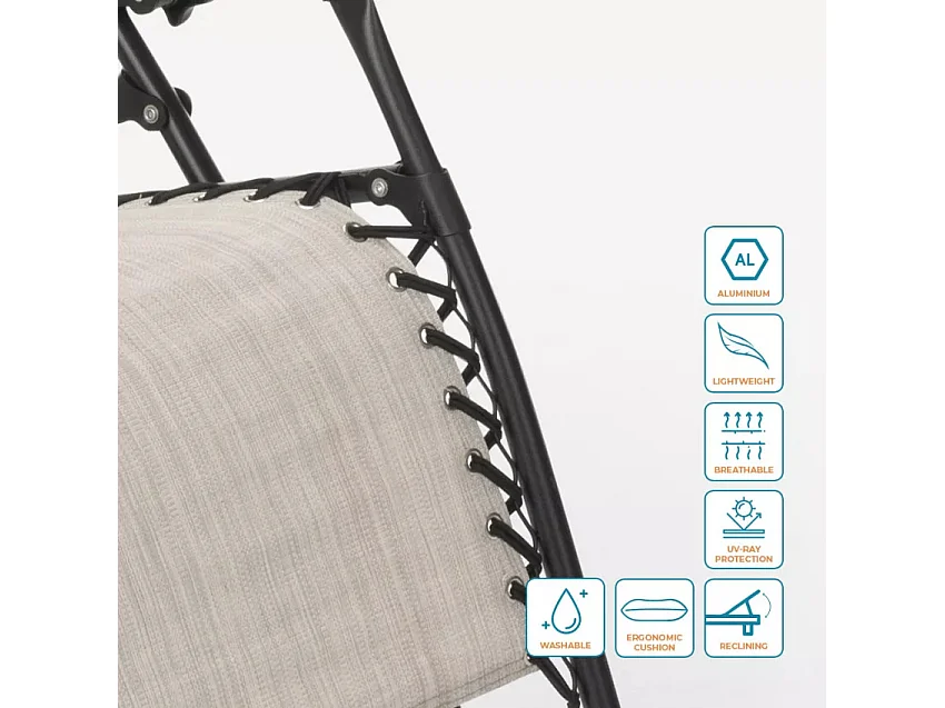 2er Set klappbare Liegestühle Sonnenliegen Strandliegen für Garten und Strand Emily Zero Gravity - Grau