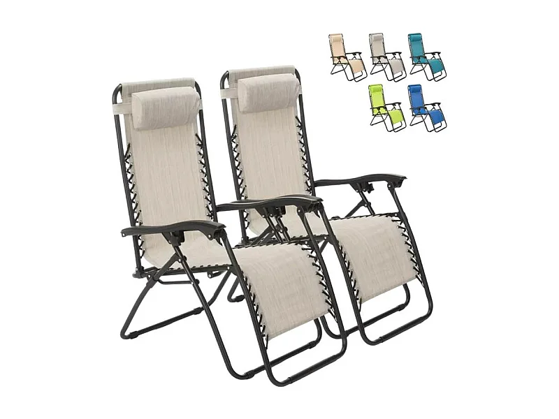 2er Set klappbare Liegestühle Sonnenliegen Strandliegen für Garten und Strand Emily Zero Gravity - Grau