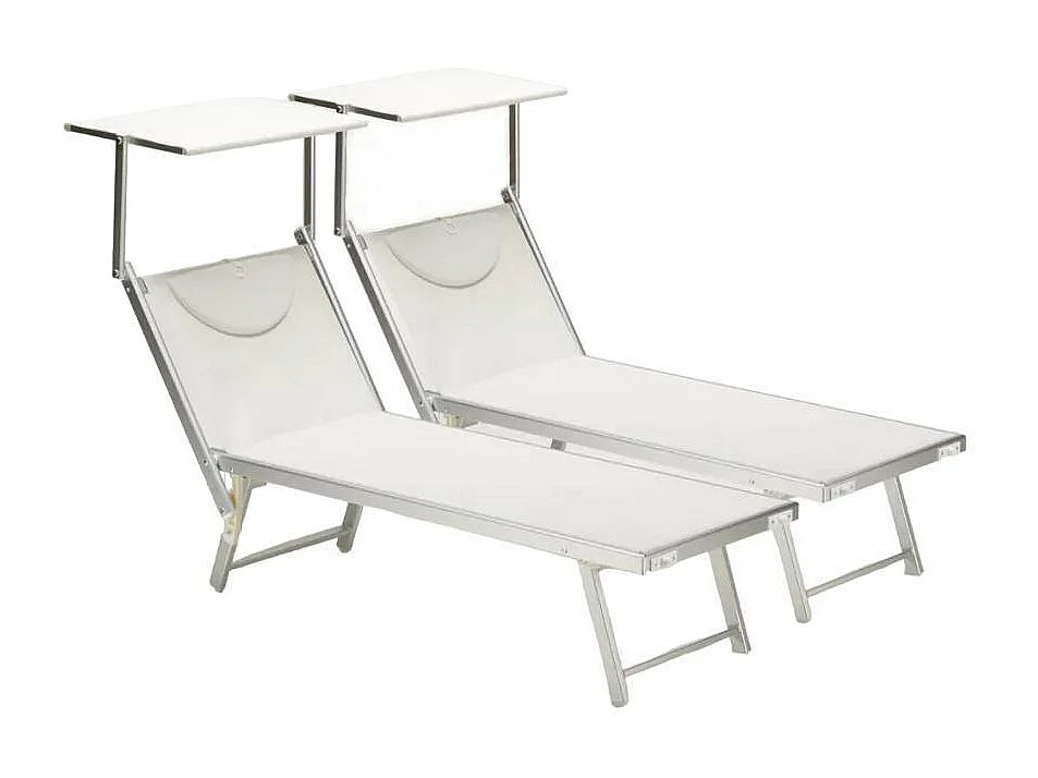 2er Set Liegestühle Strandliegen Sonnenliegen aus Aluminum Santorini - Weiß