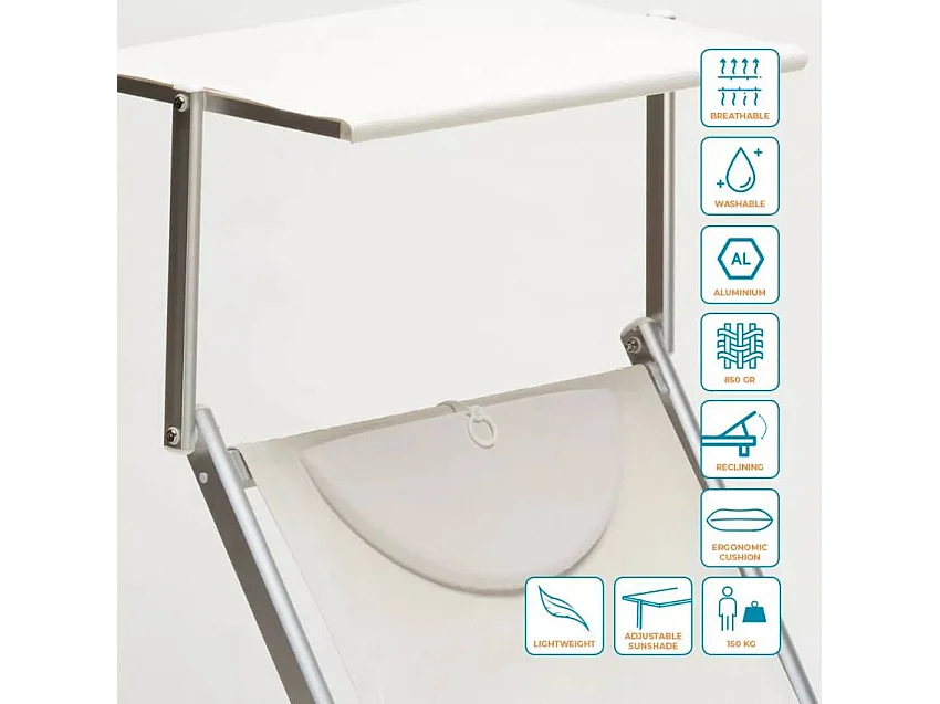 2er Set Liegestühle Strandliegen Sonnenliegen aus Aluminum Santorini - Weiß