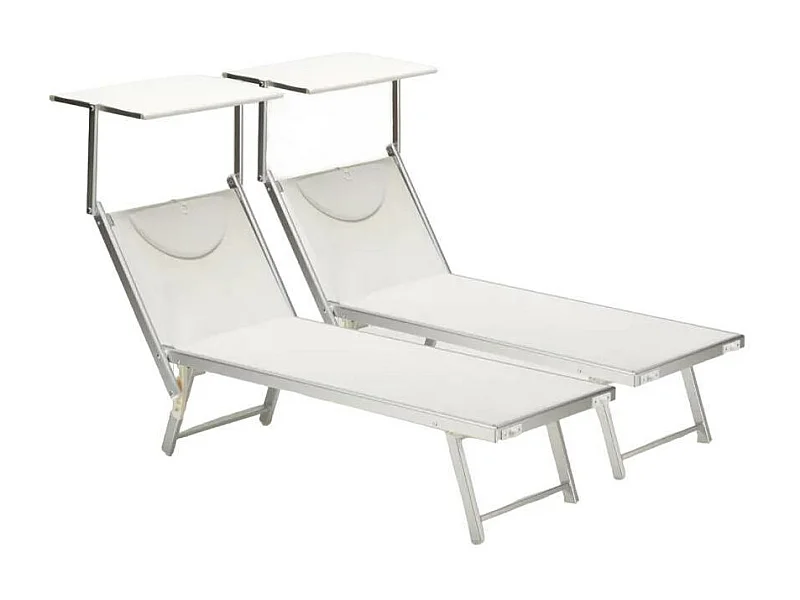 2er Set Liegestühle Strandliegen Sonnenliegen aus Aluminum Santorini - Weiß