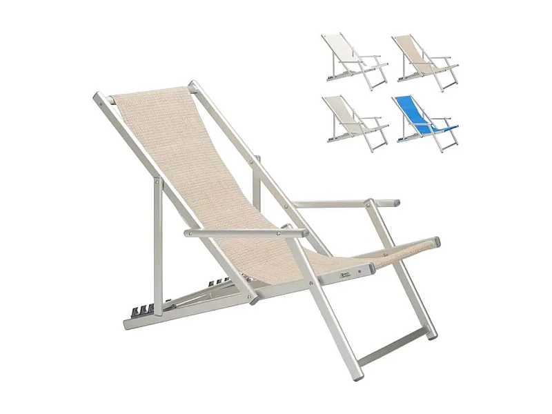 Silla tumbona mar playa reposabrazos aluminio plegable Riccione Gold Lux - Beige