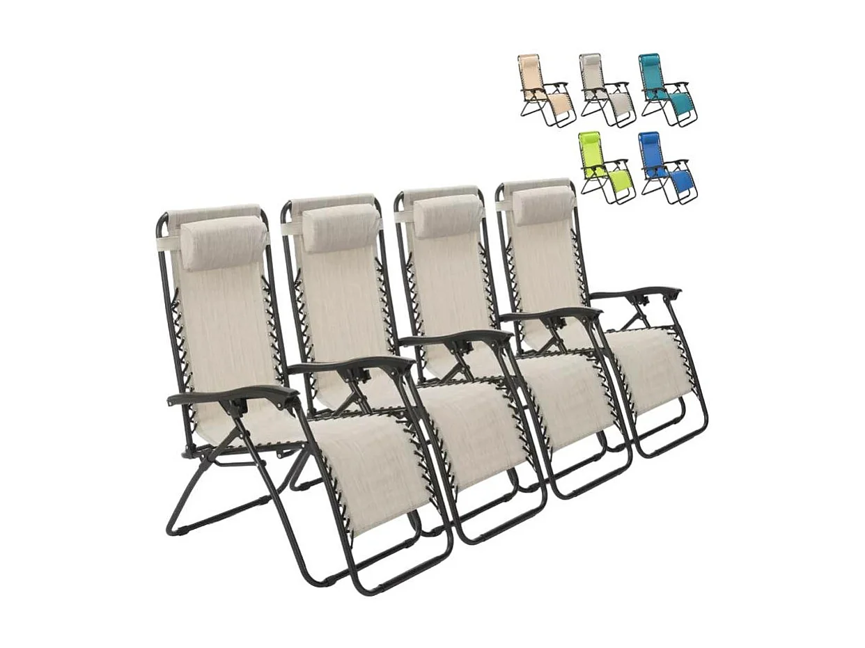 4er Set faltbare Liegestühle Strandliegen Sonnenliegen für Garten und Strand Emily Zero Gravity - Grau