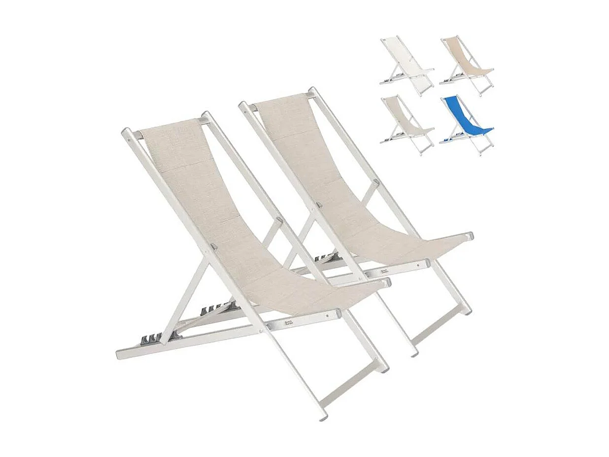 2er Set Strandliegen Liegestühle Sonnenliegen aus Aluminum Riccione Gold - Grau